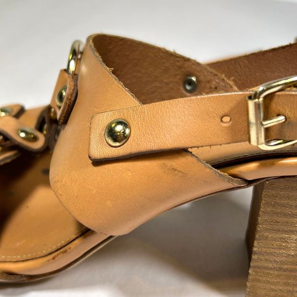 J Crew Equestrian Mid Block Heel Leather Sandals Womens 8 Tan - Picture 8 of 11